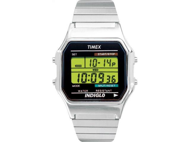 Timex Mens Classic Silver-Tone Bracelet New 80's Retro Digital Watch ...