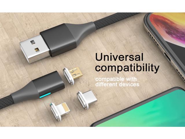NetDot Gen10 Micro usb & USB-C Câble de Charge Rapide Magnétique Tressé en Nylon avec DEL latérale Compatible avec Périphérique Android 1m/3 paquet noir 