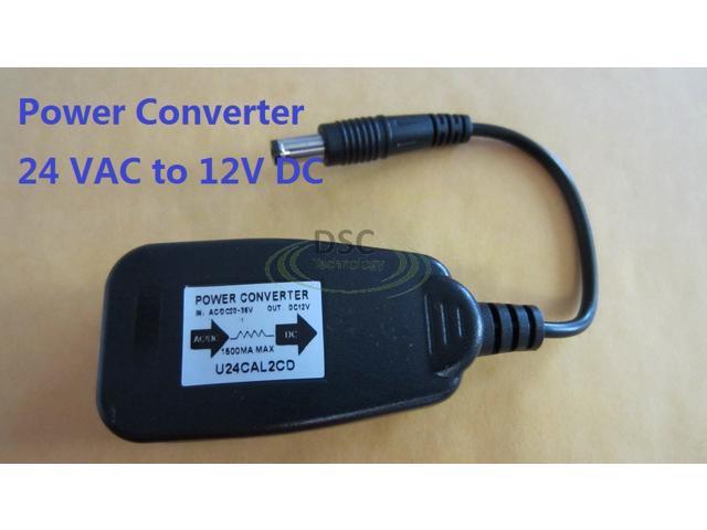 24 VAC to 12 VDC 1.5 Amp Power Supply Adapter for Indoor Outdoor CCTV Cameras