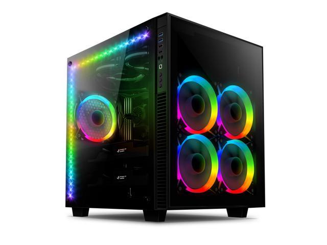 anidees AI Crystal Cube V2 Dual Chamber Tempered Glass EATX /ATX PC Gaming Case with 5 RGB Fans / 2 LED Strips AR2 version - Black AI-CL-Cube-AR2