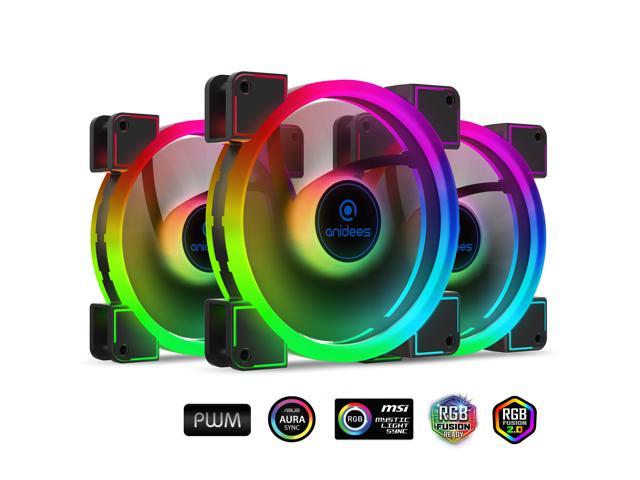 tandpine slå op krysantemum anidees AI Aureola Duo 140mm 3pcs RGB PWM Fan Compatible with ASUS Aura SYNC/MSI  Mystic/GIGABYTE Fusion MB with 5V 3pins RGB Header, for case Fan, Cooler Fan,  with Remote(AI-AR-DUO14) Case Fans -