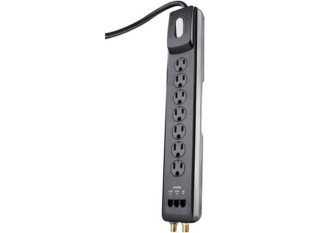 Woods 41496 Surge Protector With Safety Overload Feature 7 Outlets And 10 Ft Cord For 1440J Of Protection Black 