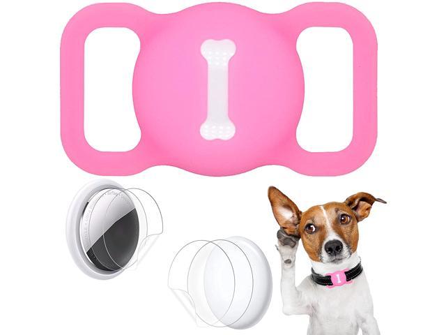 Airtag Dog Collar Holder Airtag Loop for GPS Dog Tracker Silicone Pet Collar Case for Apple Airtags Protective Airtag Case for Dog Collar Pink 2 Pack 