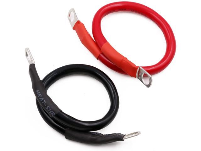 Boat 12 in 3/8 RV Car 5/16 in Lugs Black Pure Copper Battery Inverter Cables Solar 2 AWG Gauge Red 