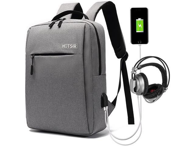 Grey Lightweight Packable Backpack Travel Laptop Backpack with USB Charging Port Bookbag School Computer Bag College School Computer Bag Gifts for Men & Women Fits 15.6 Inch Notebook 