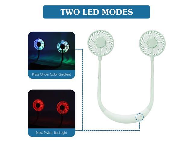 3 Speeds and 360 Degree Adjustment Head for Sports Office Outdoor Travel 2 modes LED Light MoKo Portable Personal Fan Black Hand Free Small USB Mini Neck Fan with 2000mAh Rechargeable Battery
