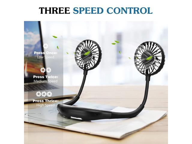 3 Speeds and 360 Degree Adjustment Head for Sports Office Outdoor Travel 2 modes LED Light MoKo Portable Personal Fan Black Hand Free Small USB Mini Neck Fan with 2000mAh Rechargeable Battery
