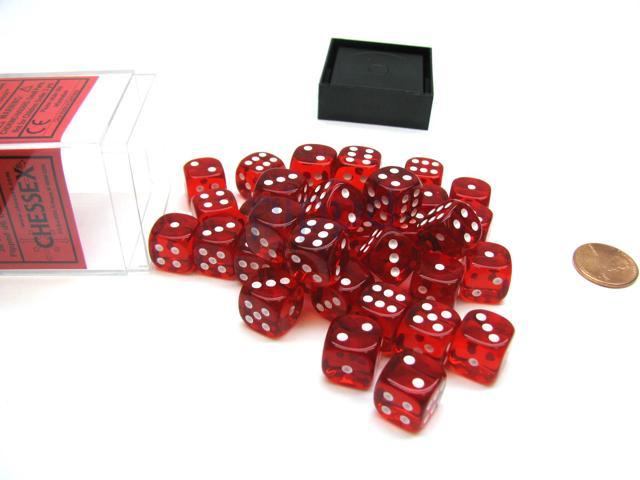 Smoke with Red Pips Translucent 16mm D6 Chessex Dice Block 12 Die 