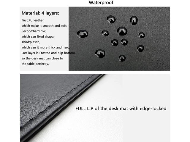 Non-Slip 27.55x 18.9 Soft Leather Surface Office Desk Mouse Mat Pad with Full Grip Fixation Lip Table Blotter Protector（Black 