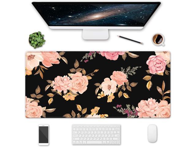 HOMKUMY Extended Gaming Mouse Pad, 35.5x15.75" Non-Slip Oversized Desk Pad Mousepad with Stitched Edges Waterproof Keyboard Mouse Mat Desk Protector for Game, Office and Home, Peony
