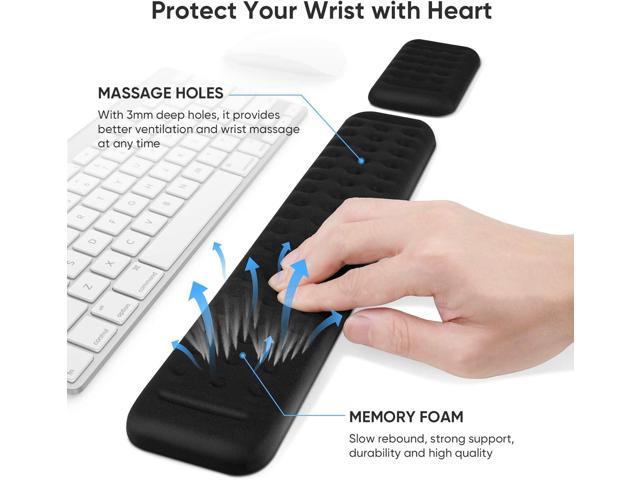 Black Ergonomic Memory Foam Non-Slip Rubber Base Massage Hole Design for Home/Office Computer,PC,Laptop,Pain Relief & Easy Typing MOSISO Gel Keyboard Wrist Rest & Mouse Support Cushion