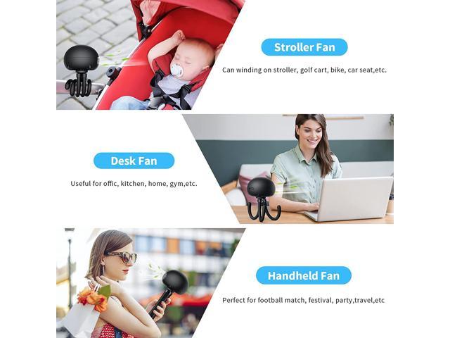 Treadmill 3 Speed Portable Clip on Stroller Fan with Flexible Tripod Camping for Stroller SmartDevil Stroller Fan 60° Rotatable Personal Jellyfish Battery Operated Handheld Fan Car Seat White 