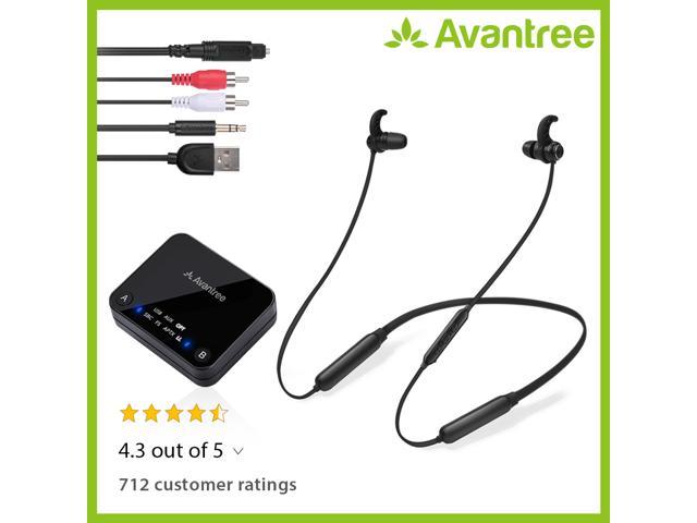 Neckband Earphones Hearing Set w/ Bluetooth Transmitter for OPTICAL Digital Audio No Audio Delay RCA PLUG n PLAY Avantree HT4186 Wireless Headphones Earbuds for TV Watching 3.5mm Aux Ported TVs 
