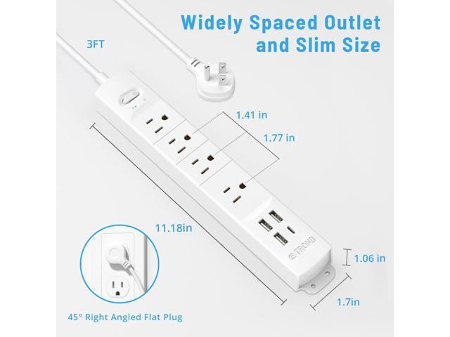 TROND Surge Protector Power Strip with USB, Ultra Thin Flat Plug 3ft  Extension Cord 1625W, 3 USB A & 1 Type C, 4 AC Outlets 1440J Surge  Protection