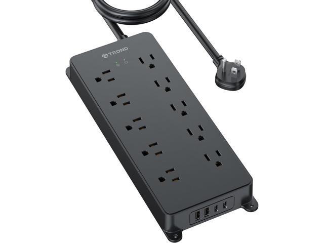 TROND Surge Protector Power Strip 10ft, 4000J, ETL Listed, 10 Widely Spaced Outlets, 2 USB A & 2 USB C Ports, Flat Plug Long Extension Cord, Wall Mountable, for Home Office Entertainment Center, Black