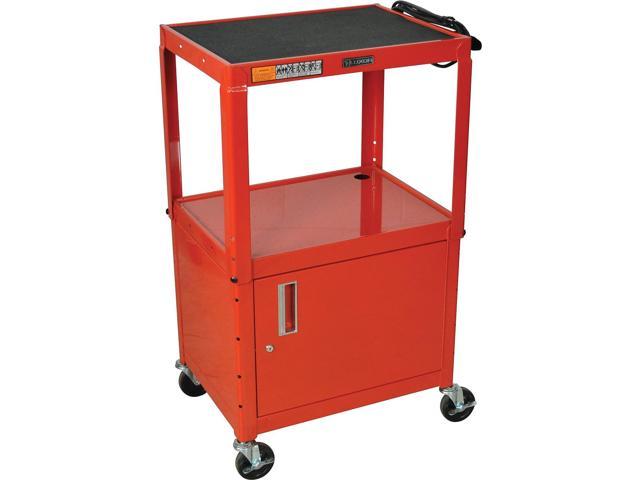 Red LUXOR AVJ42C-RD Steel Adjustable AV Cart with Cabinet 