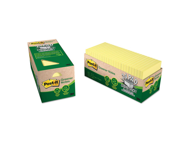 Post-it Recycled Note Pad Cabinet Pack 3 x 3 Canary Yellow 75-Sheet 24 ...