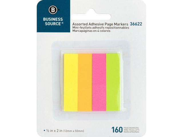 Business Source Page Markers 5/8"x1-7/8" 160 Strips/PK Assorted Neon 36622