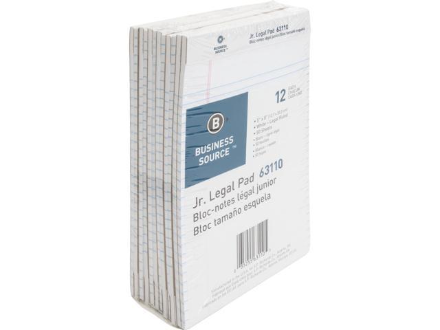 Business Source Legal Pads Jr. Legal Ruled 50 Sht 5"x8" 12Pack WE 63110
