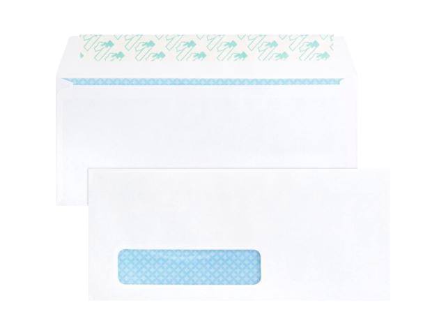Business Source Peel/Seal Envelopes Tint/Window 9-1/2"x4-1/8" 500/BX White 16473