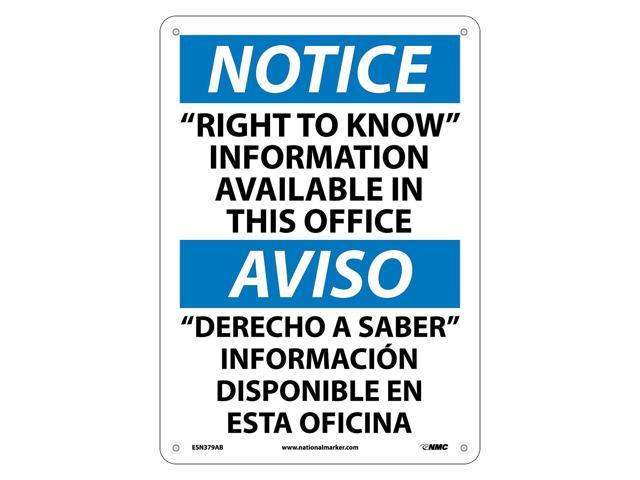 National Marker Notice Signs Right To Know Information Available In This Office Bilingual 9671