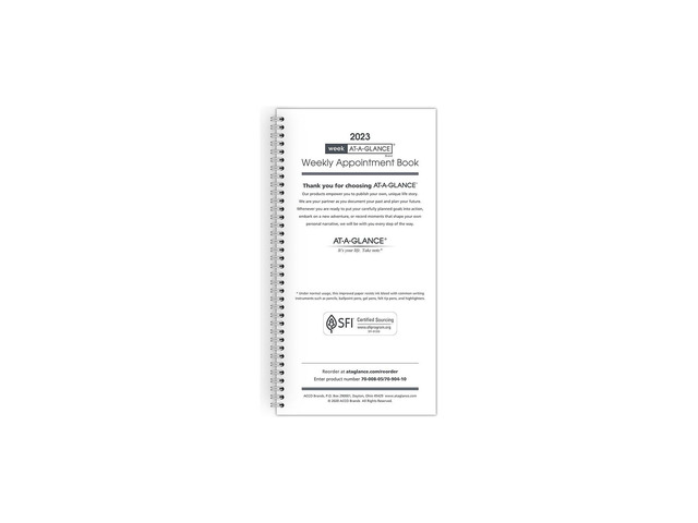 2023 At-A-Glance 6.25 x 3.25 Weekly Appointment Book Refill Hourly ...