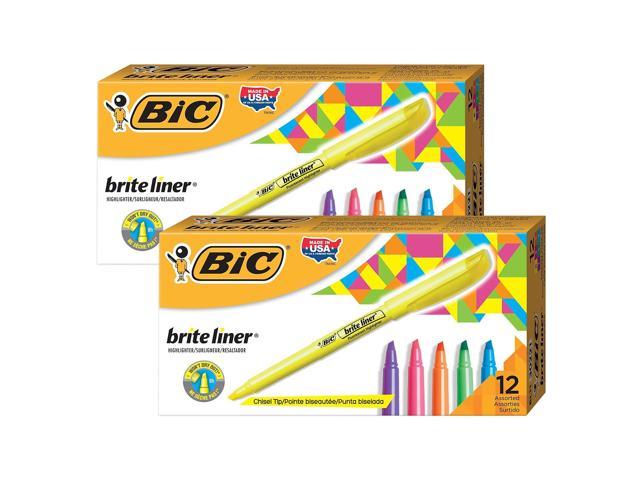 BIC Brite Liner Highlighters Markers Chisel Tip Assorted Colors 12 Per ...