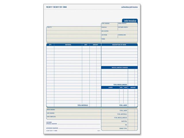 Adams Job Invoice Forms 2-Part Corbels 100 St./BK 8-1/2