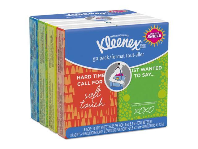 Kleenex Facial Tissue Pocket Packs 3-Ply White 10/Pouch 8 Pouches/Pack 12/Ctn 46651CT