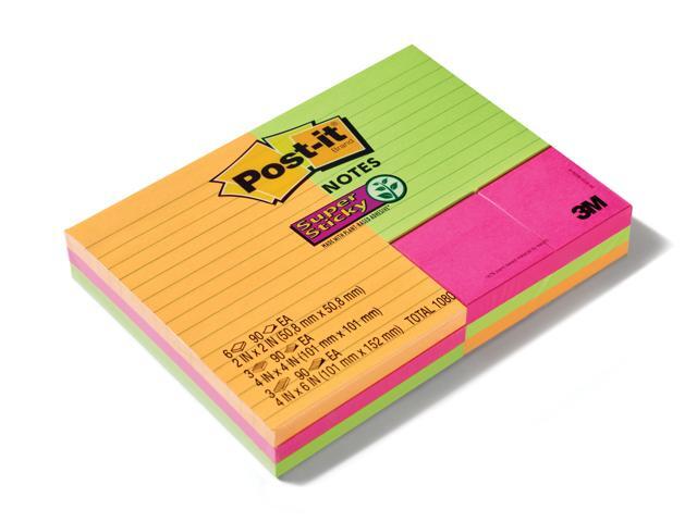 Unlined 4 Bright Colors Post-it Super Sticky Notes 6 in x 4 in 2x the Sticking Power