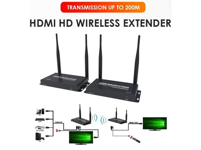 Up to 656Ft, Wireless 1080P @ 60Hz Video Extender with Local Pass-through HDMI Loop-out Transmitter Receiver kit 200m with IR remote