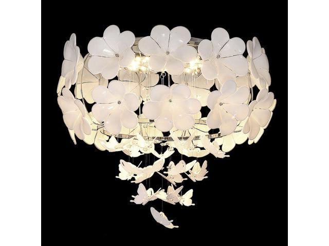Oovov Modern White Purple Flower Butterfly Pendant Lamp Ceiling