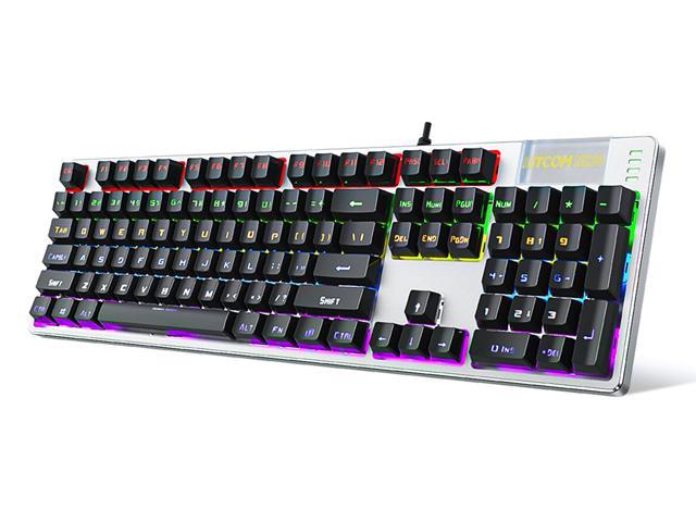 KITCOM Mechanical Gaming USB Wired Keyboard with Brown Switch Tactile/Slightly Clicky, Rainbow LED Backlit Double-Shot Keycaps 104 Keys Full Size Computer Laptop Keyboard for Windows PC/MAC Gamer