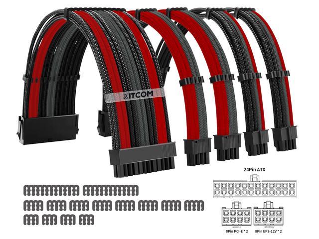 Sleeved Cable Extension Kit for Power Supply with Extra Sleeved PSU Connectors 24-Pin 8-Pin 6-Pin 4+4-Pin with Cable Combs