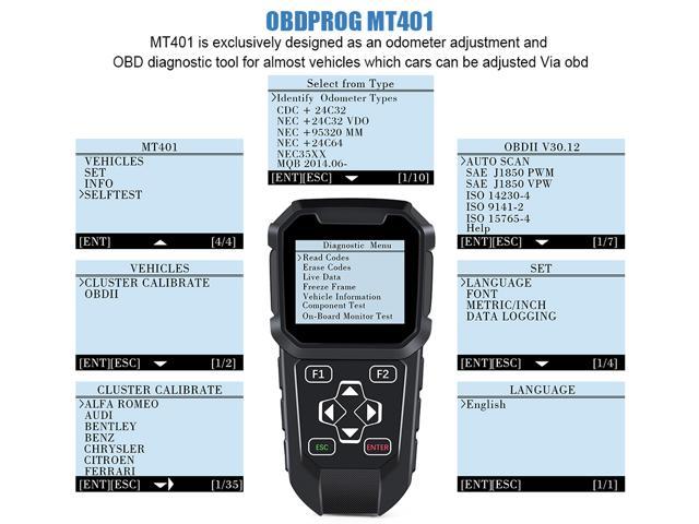 Auto OBDII Scanner Diagnostic Tool Adjustment Mileage Correction OBDPROG MT401 