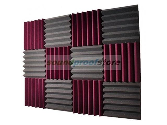 Soundproof Store, 2x12x12-12PK Acoustic Wedge Sound Dampening Studio Foam, BURGUNDY/CHARCOAL