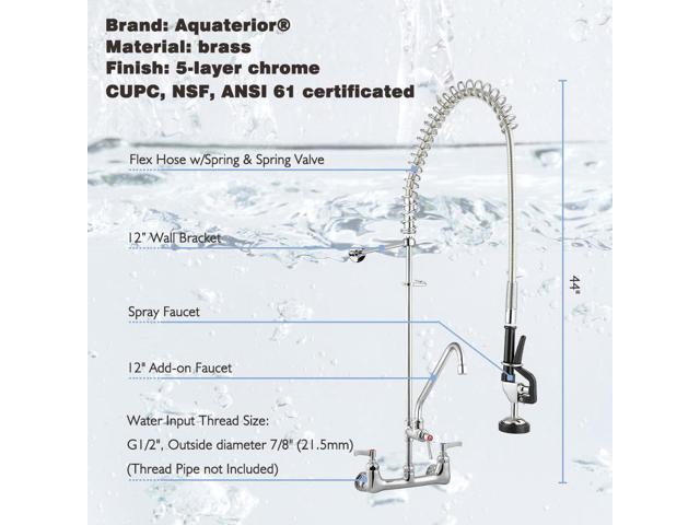 Commercial Pre-Rinse Faucet w/ 12" Add-On Faucet Dishwasher CUPC NSF 