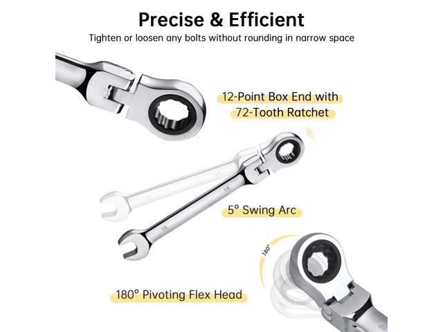 12pcs 8-19mm Ratcheting Wrench Set Metric Flexible Head