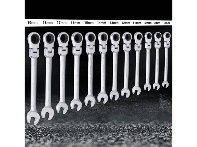 12pcs 8-19mm Ratcheting Wrench Set Metric Flexible Head