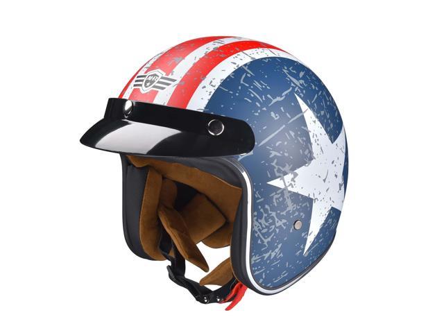 AHR Run-O5 Retro 3/4 Open Face Motorcycle Helmet Snap on Sun Shield ...