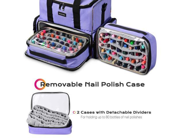Byootique Double Layer Nail Polish Carrying Case Nail Organizer With 2  Removable Transparent Bags For Manicurists Nail Technicians Makeup  Artists,Purple 