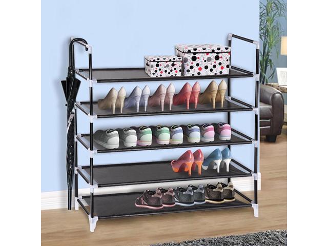 5 Tier Metal Shoe Rack 25 Pair Storage 39 3 8 X 11 X 36 1 4 Stackable Shelves Organizer Black Newegg Com