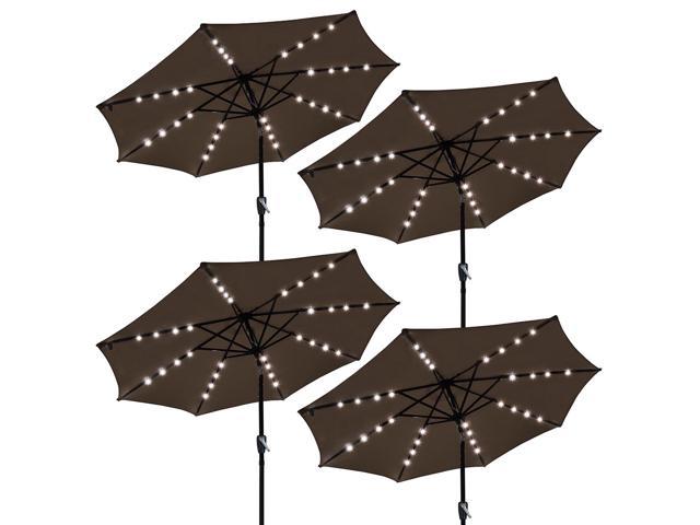 4pcs 9 Aluminium Solar Patio Umbrella W 32 Leds Crank Tilt Uv30 Outdoor Deck Beach Chocolate Newegg Com