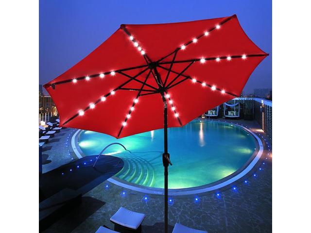 4pcs 9 Aluminium Solar Powered Patio Umbrella With 32 Leds Crank Tilt Uv30 Deck Beach Cafe Garden Newegg Com