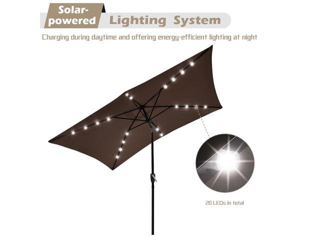 10x6 5ft Rectangle Outdoor Patio Aluminium Umbrella Solar Powered Led Light Crank Tilt Chocolate Newegg Com