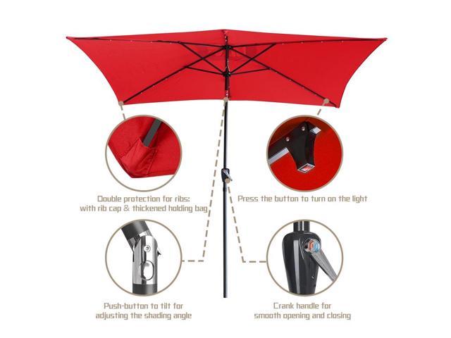 10x6 5 Ft Patio Umbrella W Solar Powered Led Light Tilt Garden Market Beach Newegg Com