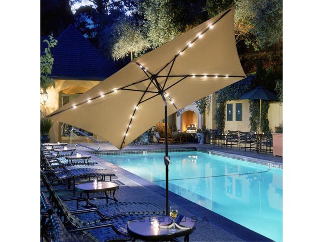 10x6 5 Patio Umbrella W Solar Powered Led Light Tilt Garden Market Beach Newegg Com