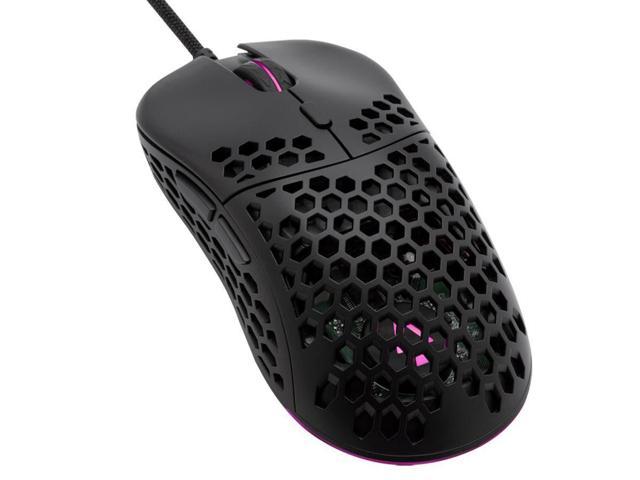 Photo 1 of Monoprice Hyper-K Ultralight Optical Gaming Mouse - 16000DPI, Full Size, PixArt PMW 3389, Omron Switches, RGB Lighting, 60g Weight, Wired - Dark Matter