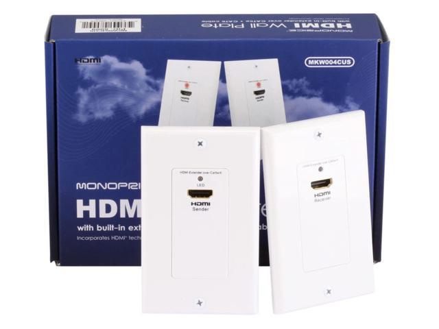 Photo 1 of Monoprice HDMI Over Cat5e / Cat6 Extender Wall Plate (Pair), Single Port (1P) - White | FCC and CE Approved
