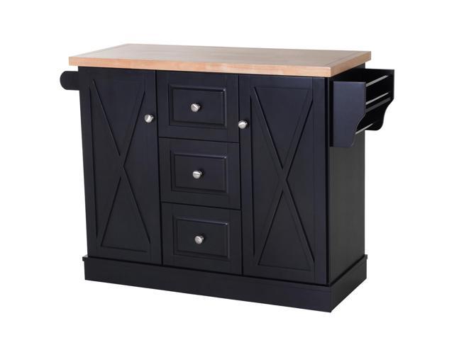 Homcom Wooden Mobile Kitchen Island Cart With Drawers And Wheel Black Newegg Com